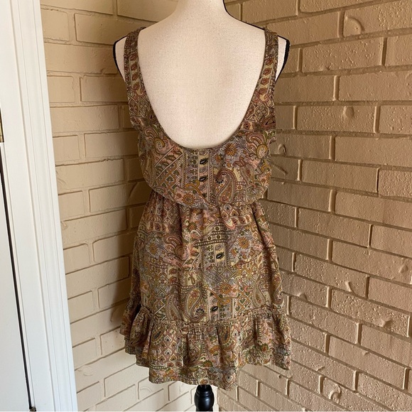 Ecote Urban Outfitters Size M Earth Tone Floral Beaded Sleeveless Mini Dress - Picture 4 of 5